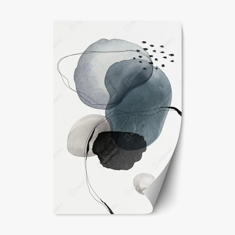 Repositionable sticker serene blue watercolor orbs