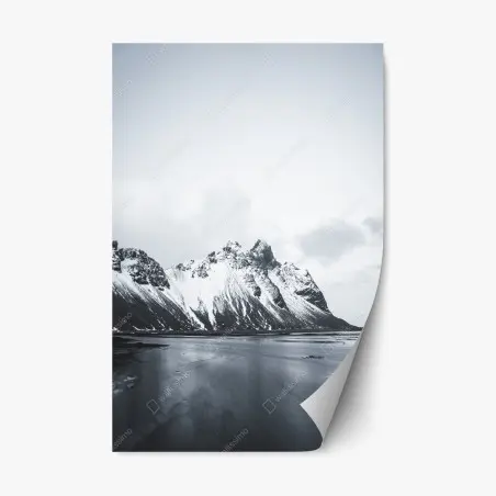Repositionable sticker serene snow-capped mountain seascape • Wallissimo®