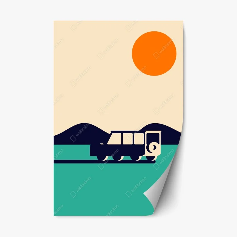 Repositionable sticker geometric mountain road trip