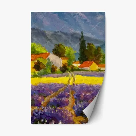 Repositionable sticker lavender fields at sunset • Wallissimo®