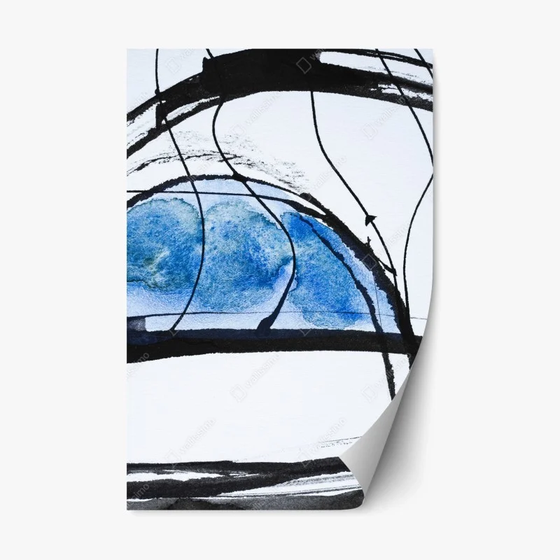 Repositionable sticker blue ink and watercolor abstract