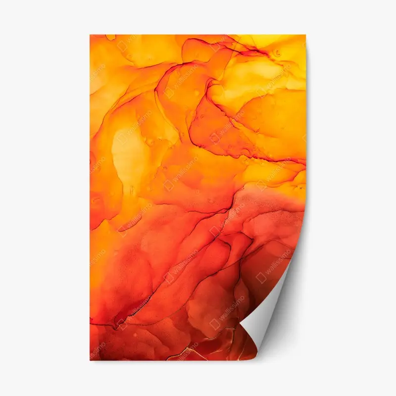 Repositionable sticker vibrant orange alcohol ink abstract