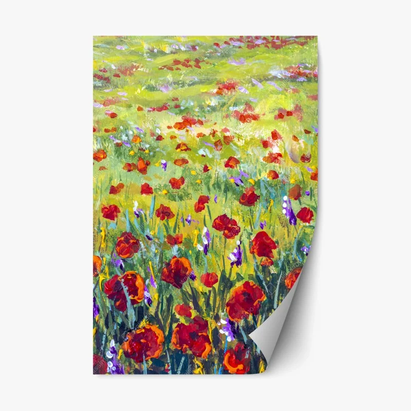 Repositionable sticker impressionist poppy meadow