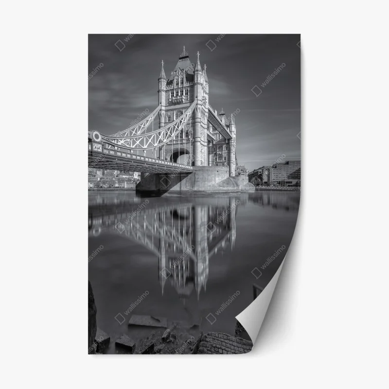 Repositionable sticker Tower Bridge reflection in grayscale