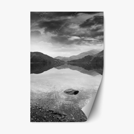 Repositionable sticker serene mountain lake reflection • Wallissimo®
