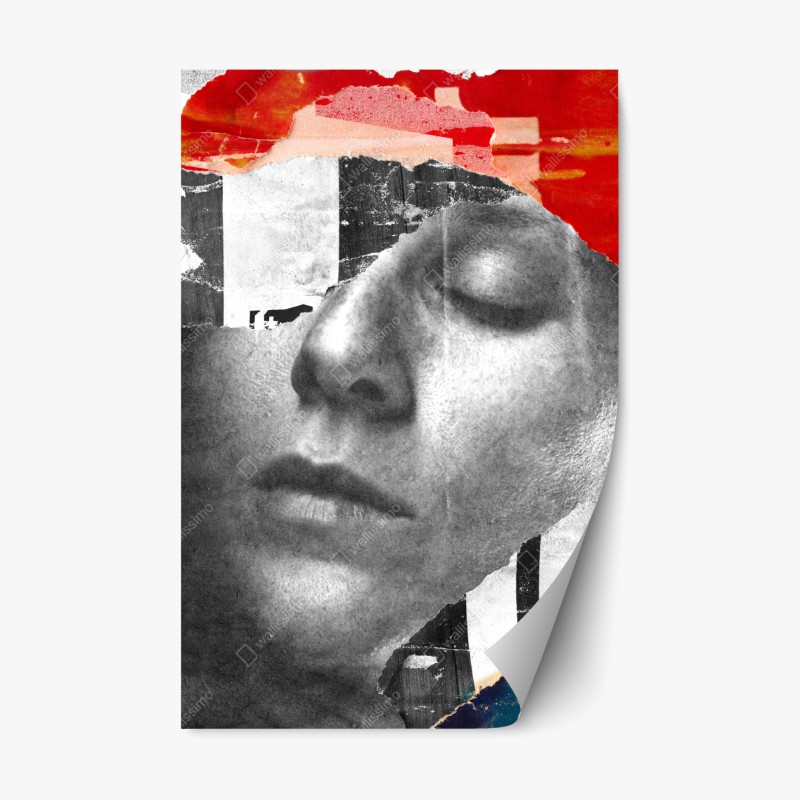 Repositionable sticker torn portrait collage