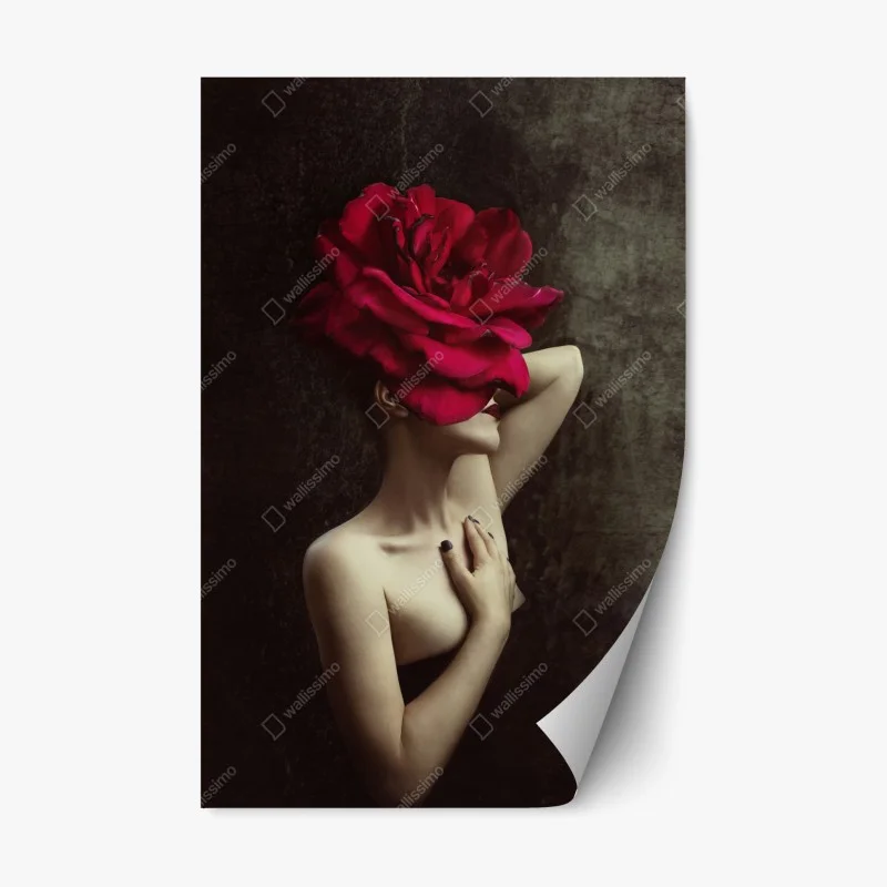 Repositionable sticker woman with a rose head surreal floral portrait