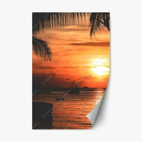 Repositionable sticker tropical sunset at the beach • Wallissimo®