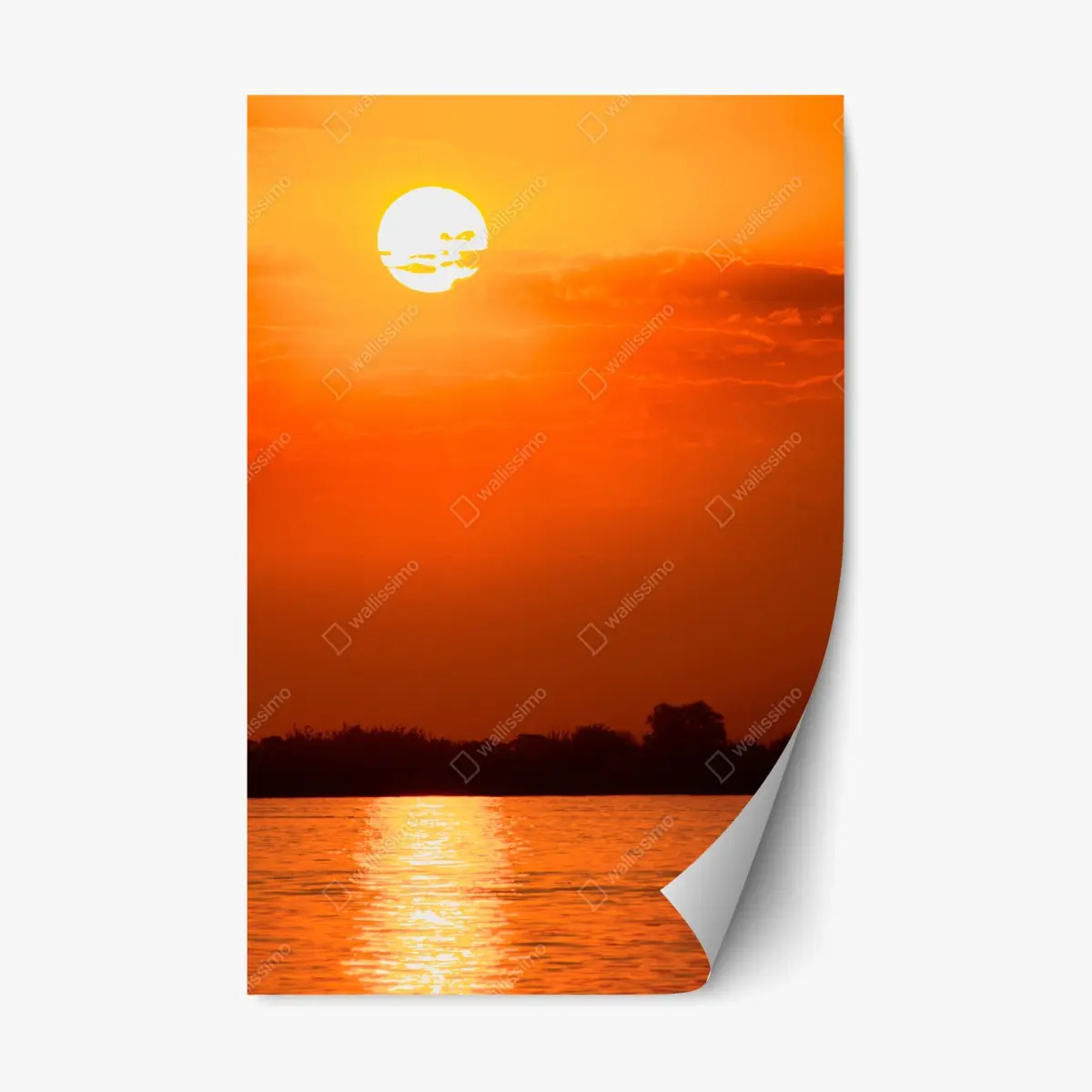 Repositionable sticker golden sunset over tranquil lake • Wallissimo® Repositionable sticker golden sunset over tranquil lake • Wallissimo®