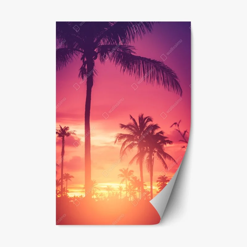 Repositionable sticker tropical sunset palm silhouettes