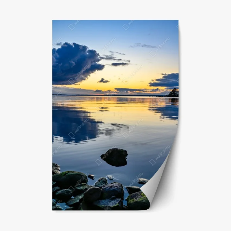 Repositionable sticker serene coastal sunset reflection
