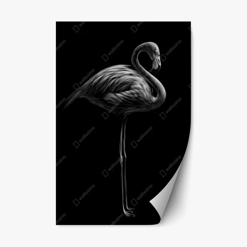 Repositionable sticker grayscale flamingo silhouette