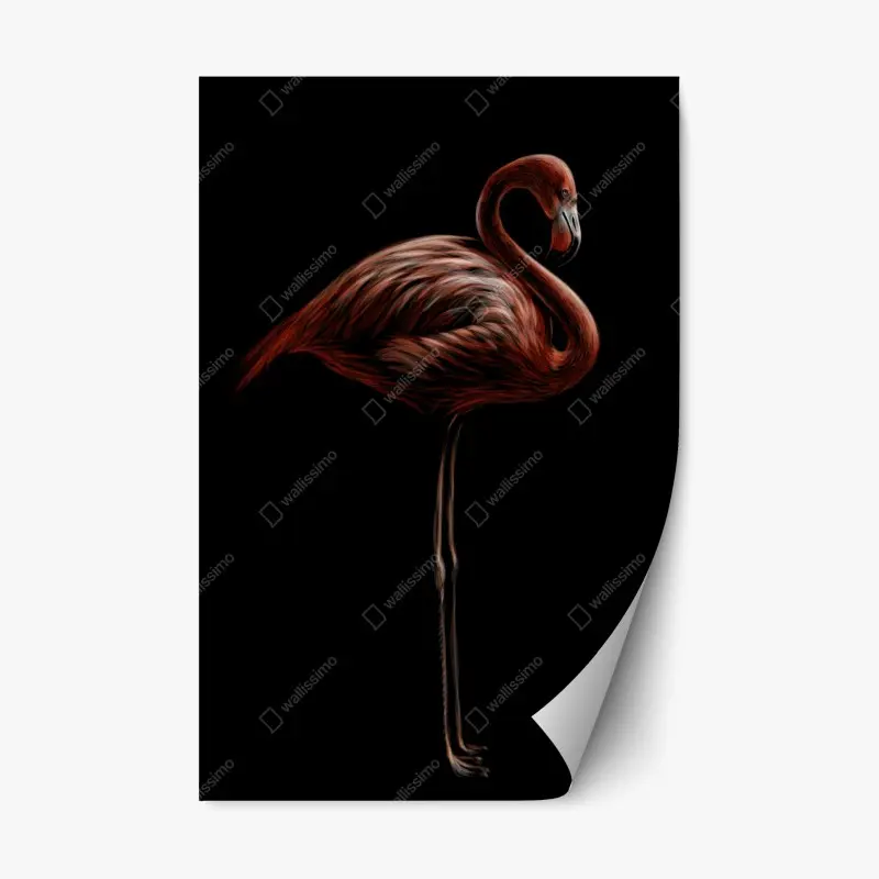 Repositionable sticker elegant red flamingo on black background