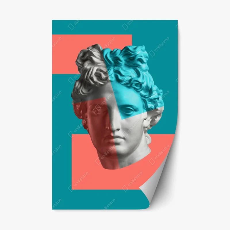 Repositionable sticker duotone classical bust collage
