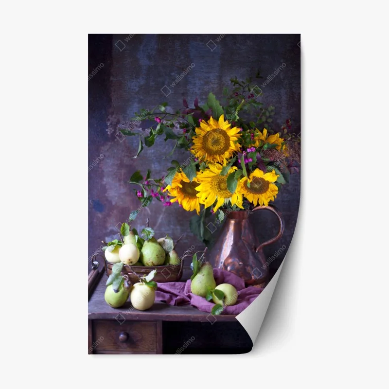 Repositionable sticker sunflowers and pears still life