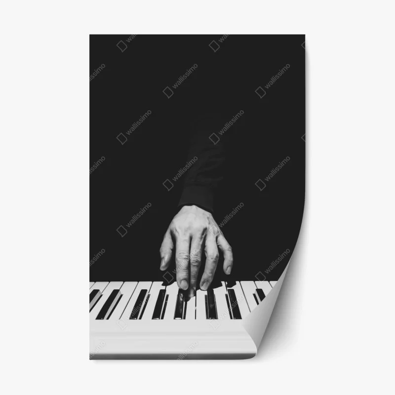 Repositionable sticker monochrome piano hand close-up