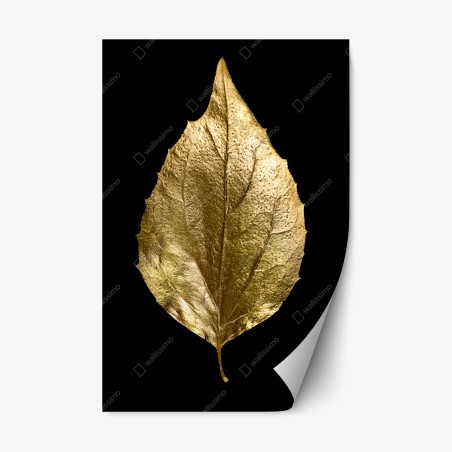 Repositionable sticker golden leaf on black • Wallissimo®