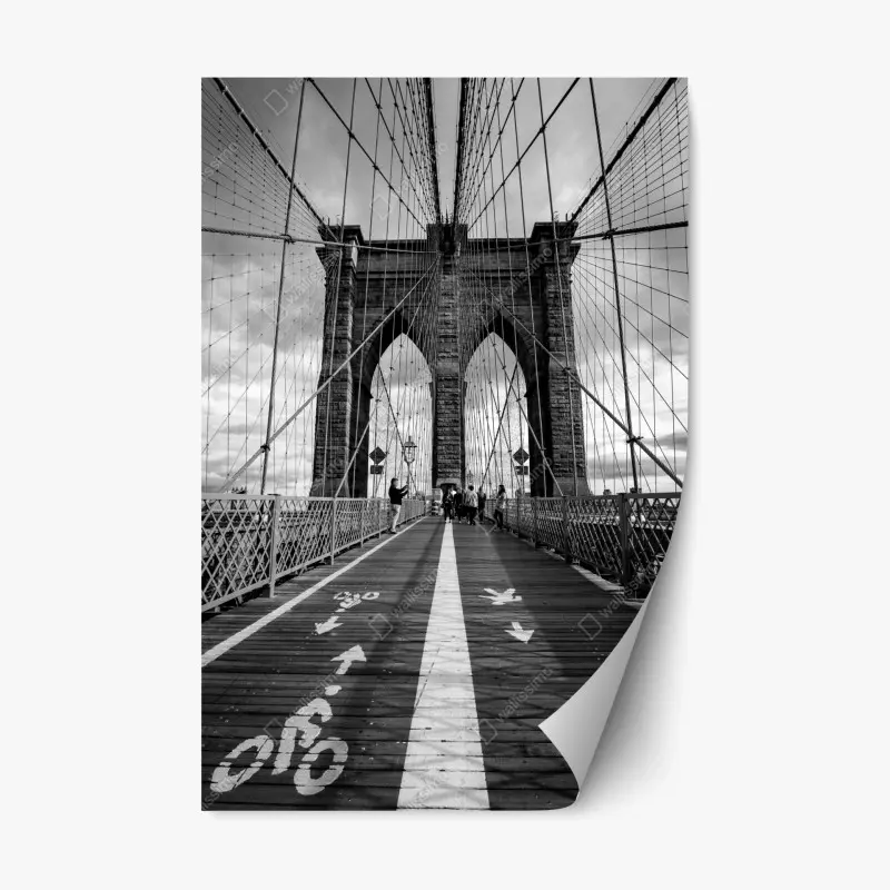 Repositionable sticker Brooklyn Bridge perspective in monochrome