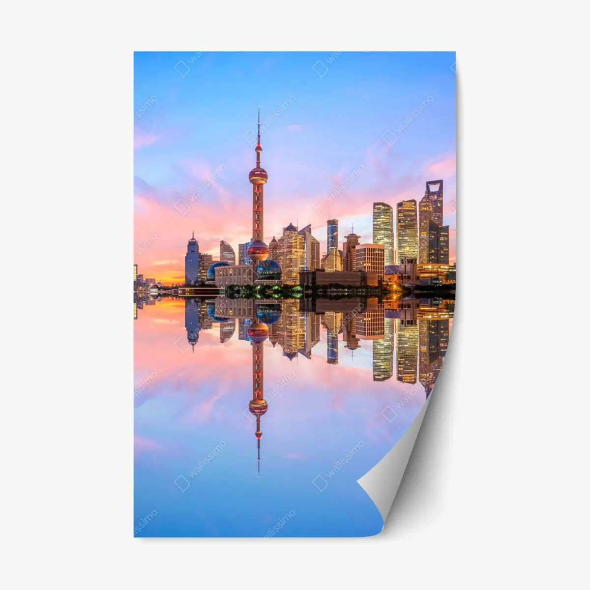 Repositionable sticker Shanghai skyline at sunrise • Wallissimo® Repositionable sticker Shanghai skyline at sunrise • Wallissimo®