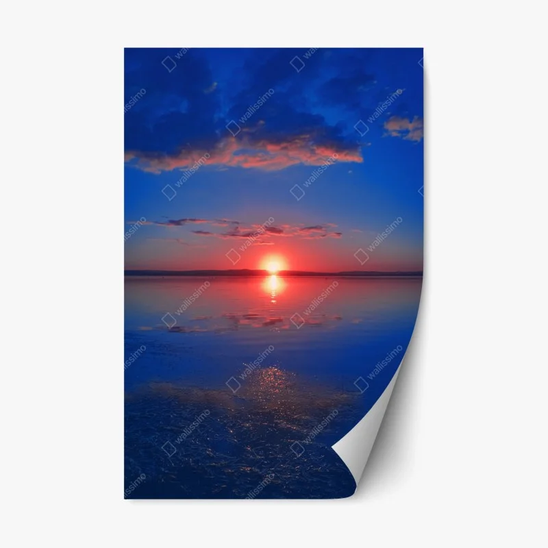 Repositionable sticker sunset over calm sea with vivid reflection