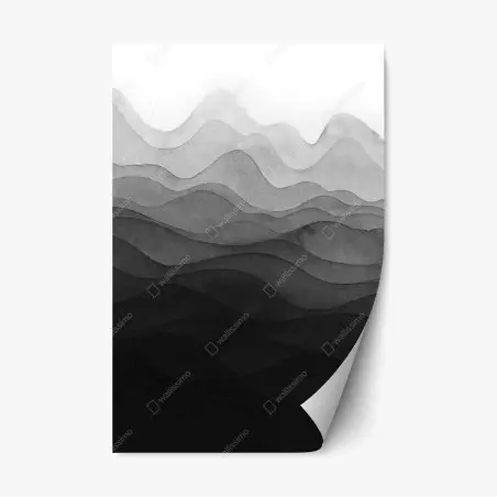 Repositionable sticker monochrome layered mountain waves • Wallissimo®