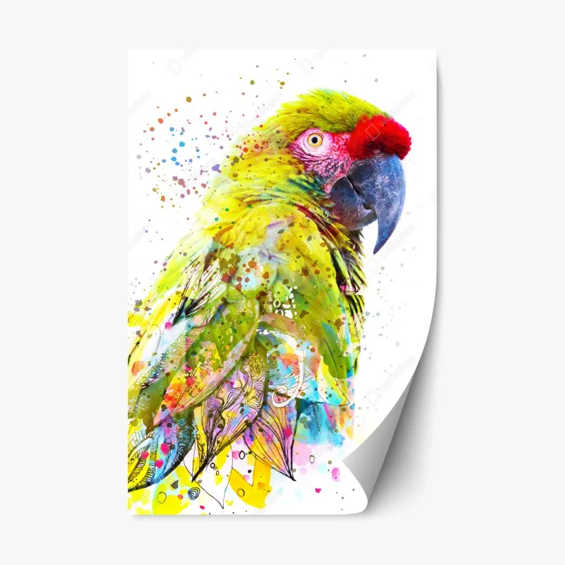 Repositionable sticker vibrant watercolor parrot portrait