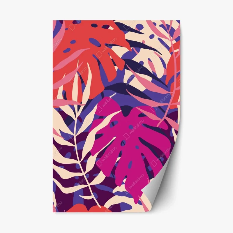 Repositionable sticker pastel tropical leaf design