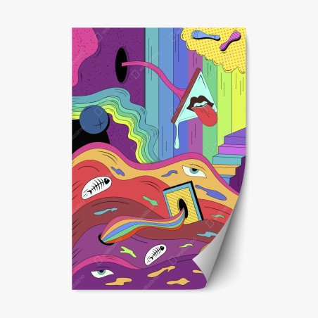 Repositionable sticker psychedelic pop art dreamscape • Wallissimo®