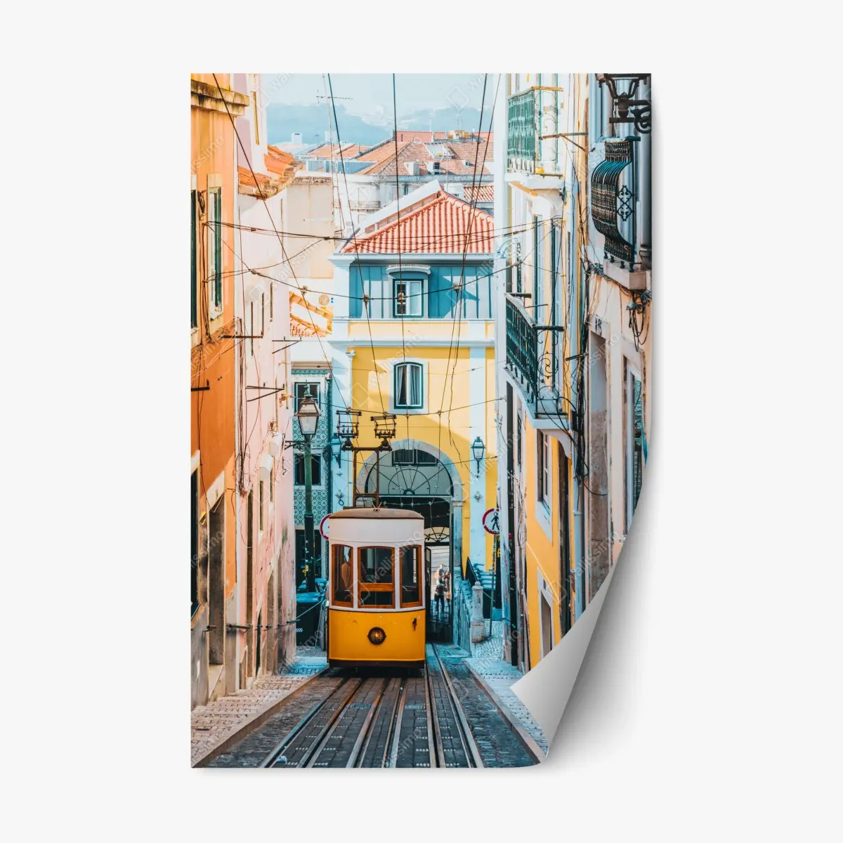 Repositionable sticker vibrant bica tram in Lisbon • Wallissimo® Repositionable sticker vibrant bica tram in Lisbon • Wallissimo®
