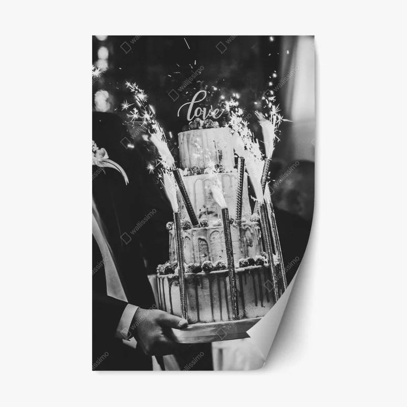 Repositionable sticker rustic wedding cake with sparklers