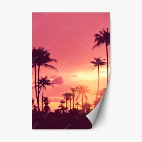 Repositionable sticker pink tropical sunset with palms • Wallissimo®