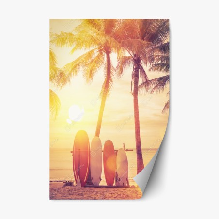 Repositionable sticker tropical sunset with surfboards • Wallissimo®