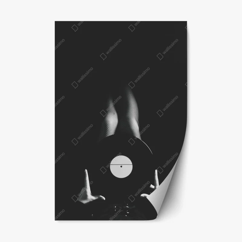 Repositionable sticker vinyl record and fishnet legs