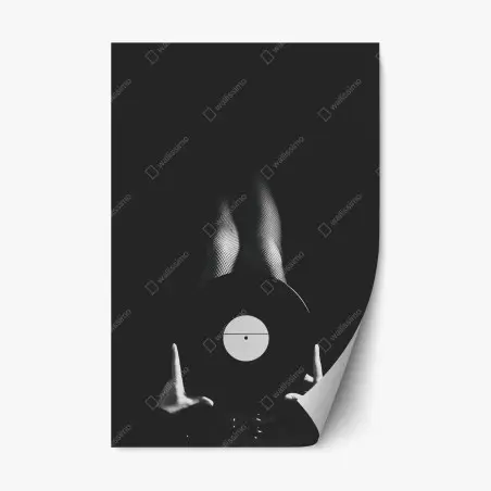 Repositionable sticker vinyl record and fishnet legs • Wallissimo®