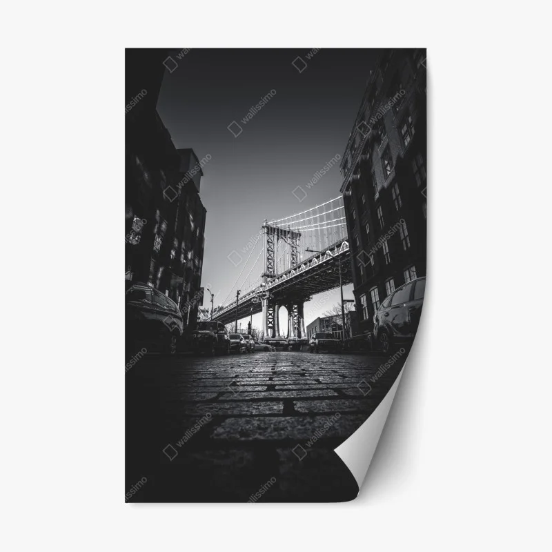 Repositionable sticker Manhattan bridge perspective over cobblestone street