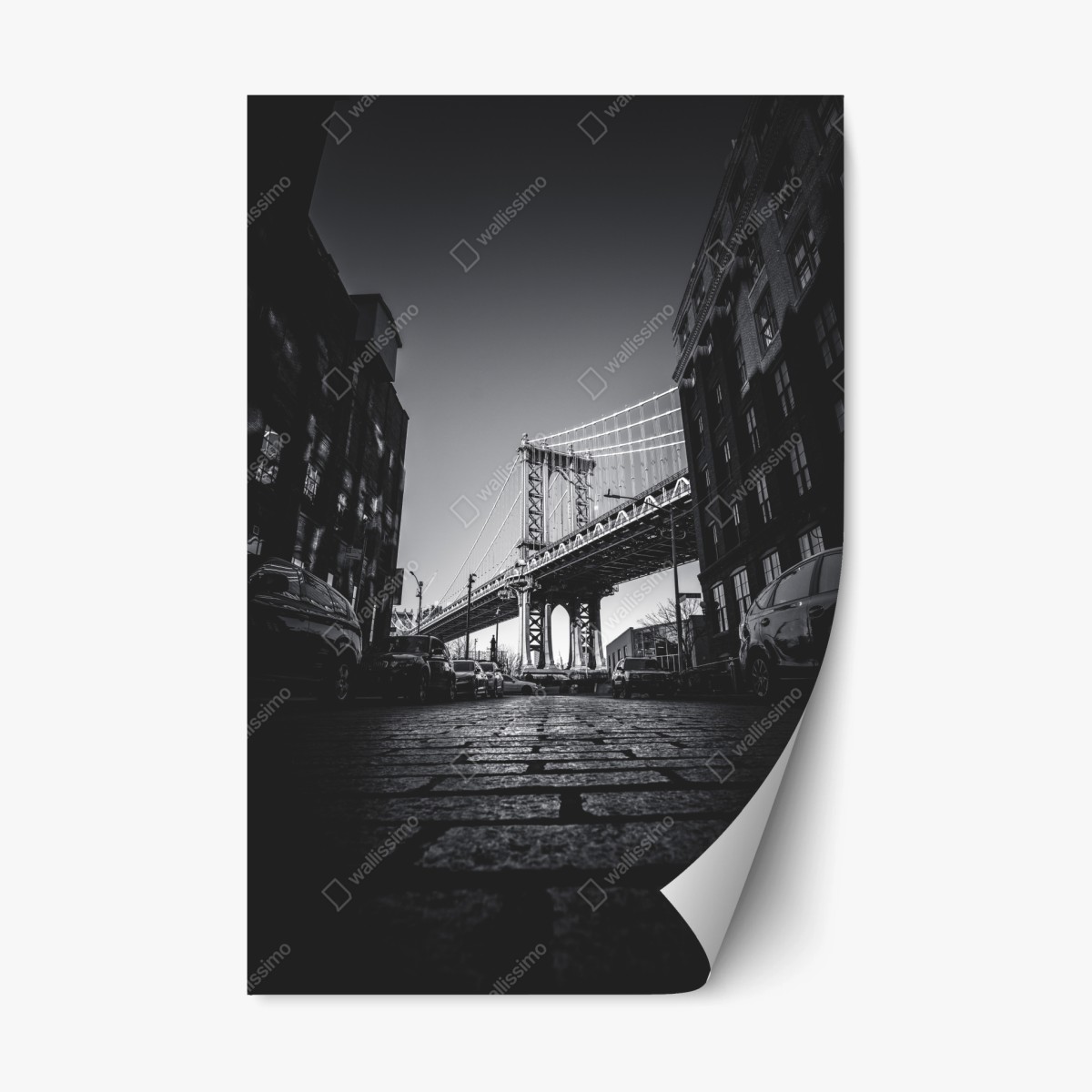 Repositionable sticker Manhattan bridge perspective over cobblestone street ⁕ Wallissimo® Repositionable sticker Manhattan bridge perspective over cobblestone street ⁕ Wallissimo®