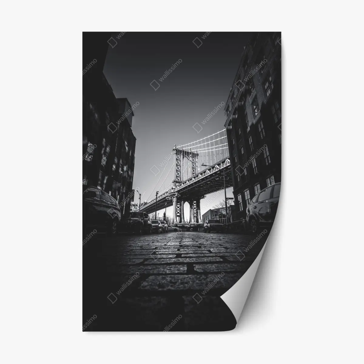 Repositionable sticker Manhattan bridge perspective over cobblestone street • Wallissimo® Repositionable sticker Manhattan bridge perspective over cobblestone street • Wallissimo®