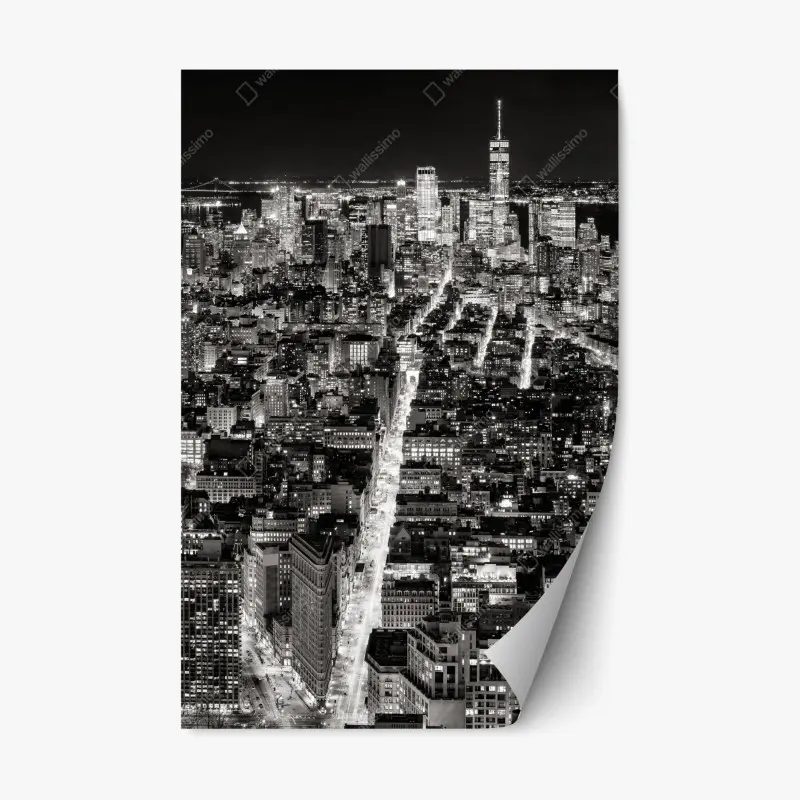 Repositionable sticker monochrome city skyline at night