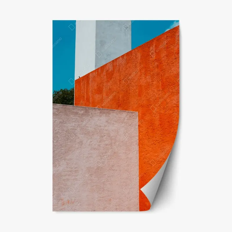 Repositionable sticker bold geometric facade in orange and turquoise