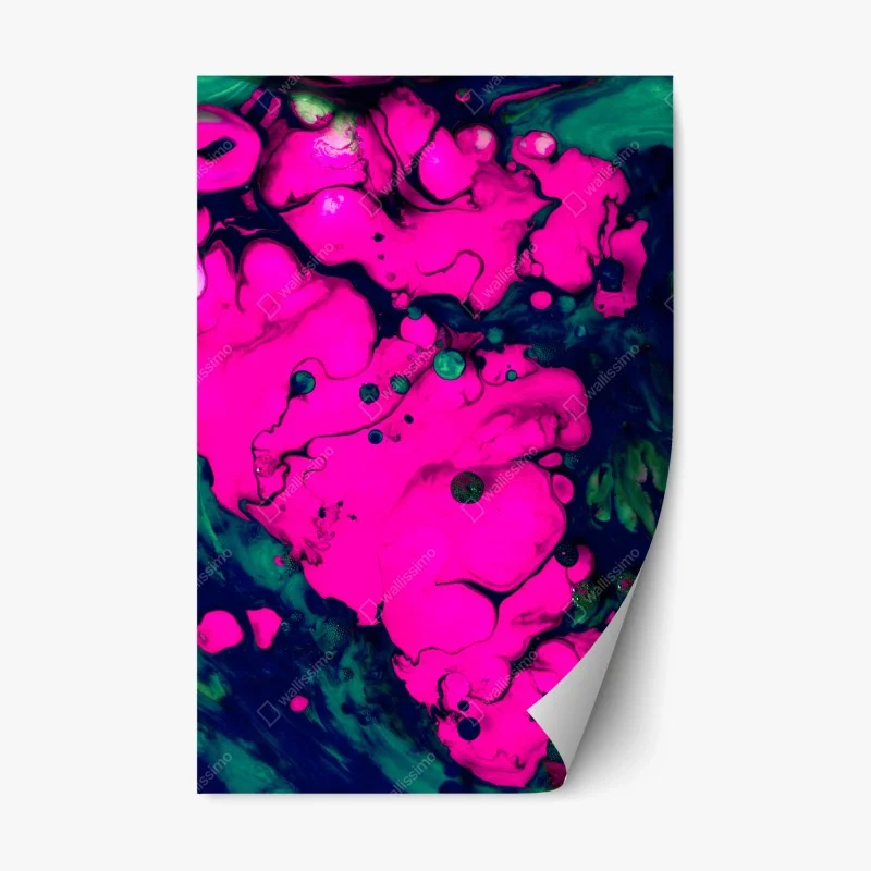 Repositionable sticker neon pink fluid abstract
