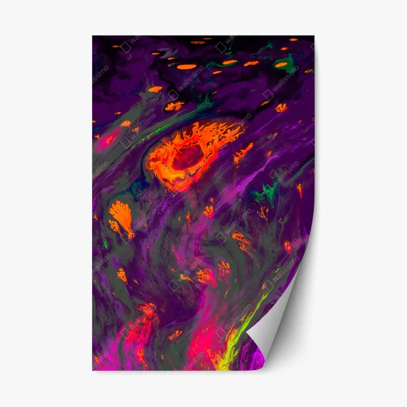 Repositionable sticker Ottoman marbling abstract pattern in purple and orange