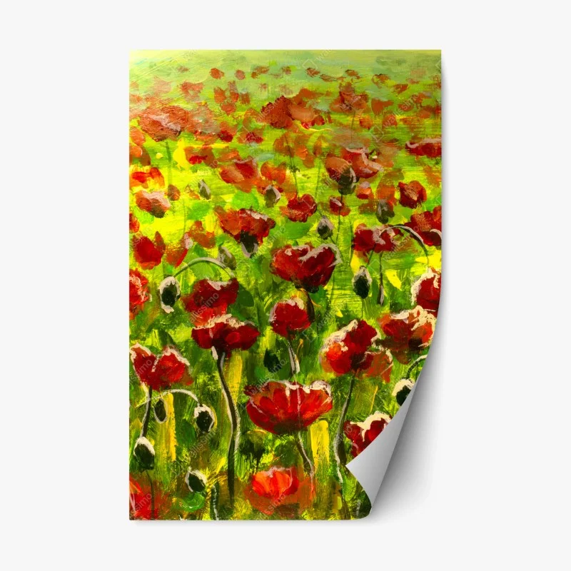Repositionable sticker vibrant field of red poppies