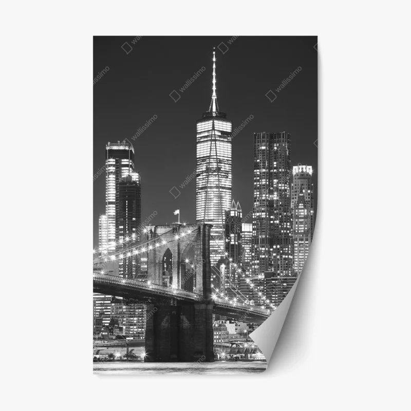 Repositionable sticker Brooklyn Bridge and Manhattan skyline at night