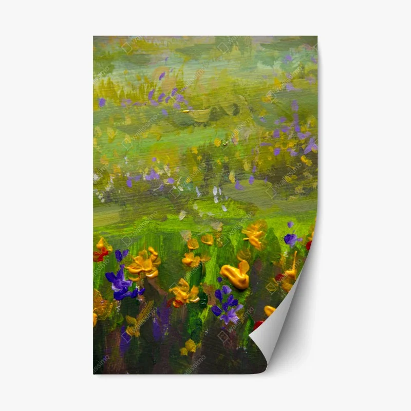 Repositionable sticker vibrant meadow oil painting close-up