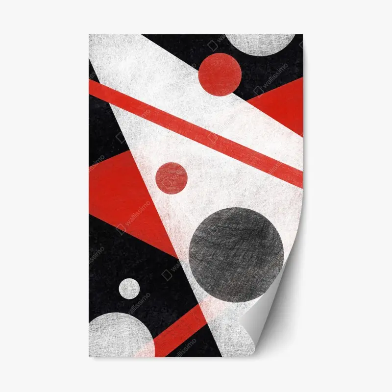 Repositionable sticker geometric abstraction in red and black