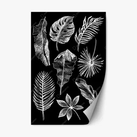 Repositionable sticker monochrome botanical leaf composition • Wallissimo®