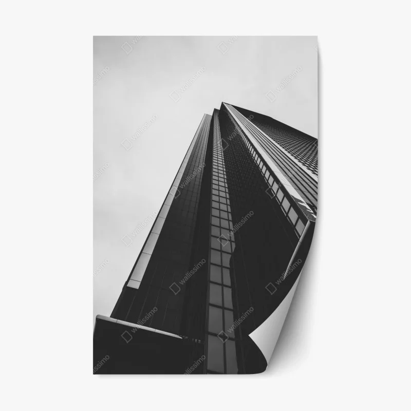 Repositionable sticker towering modern skyscraper in monochrome