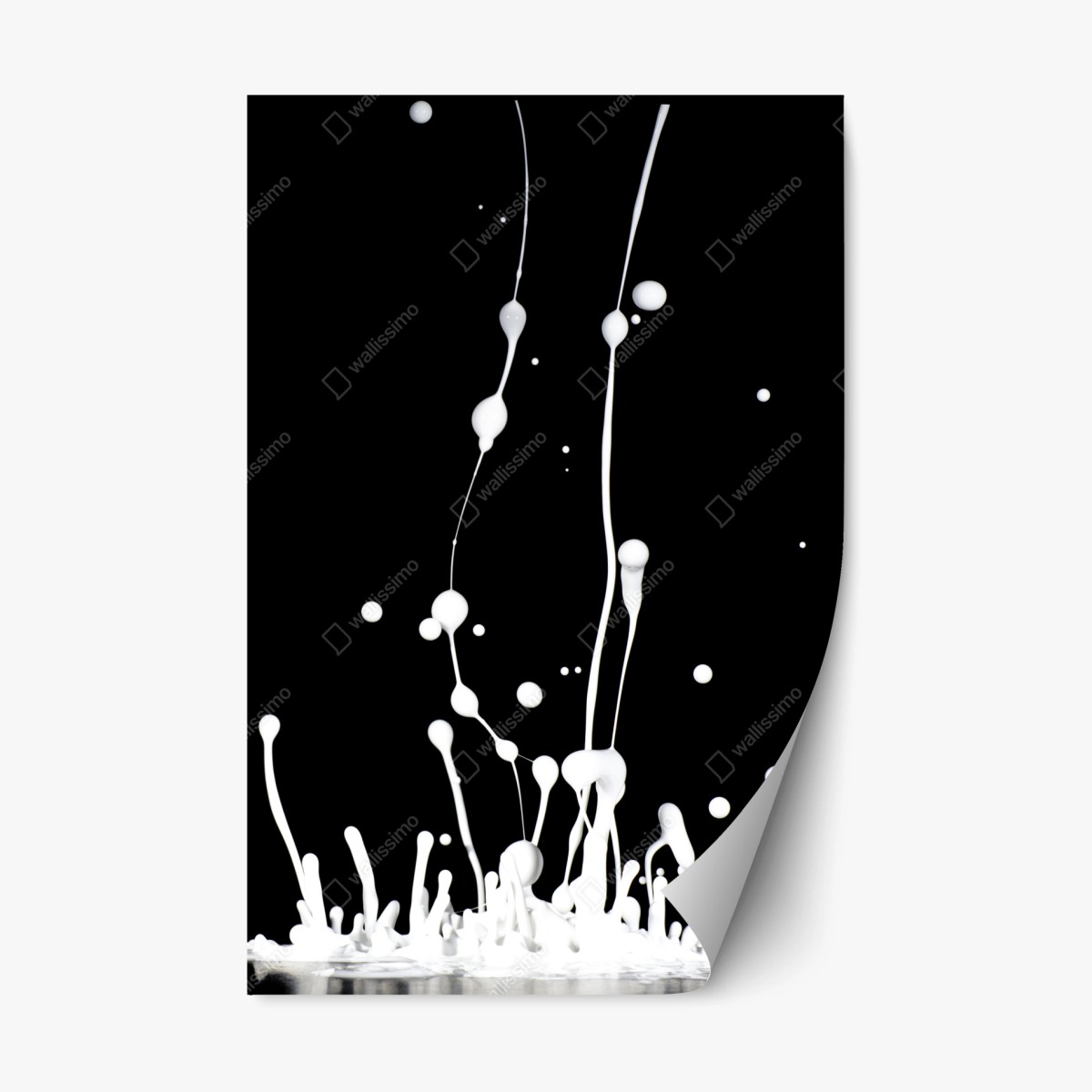 Repositionable sticker white liquid splash on black background ⁕ Wallissimo® Repositionable sticker white liquid splash on black background ⁕ Wallissimo®