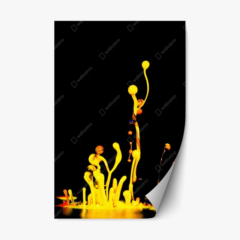 Repositionable sticker vibrant yellow paint splash on black