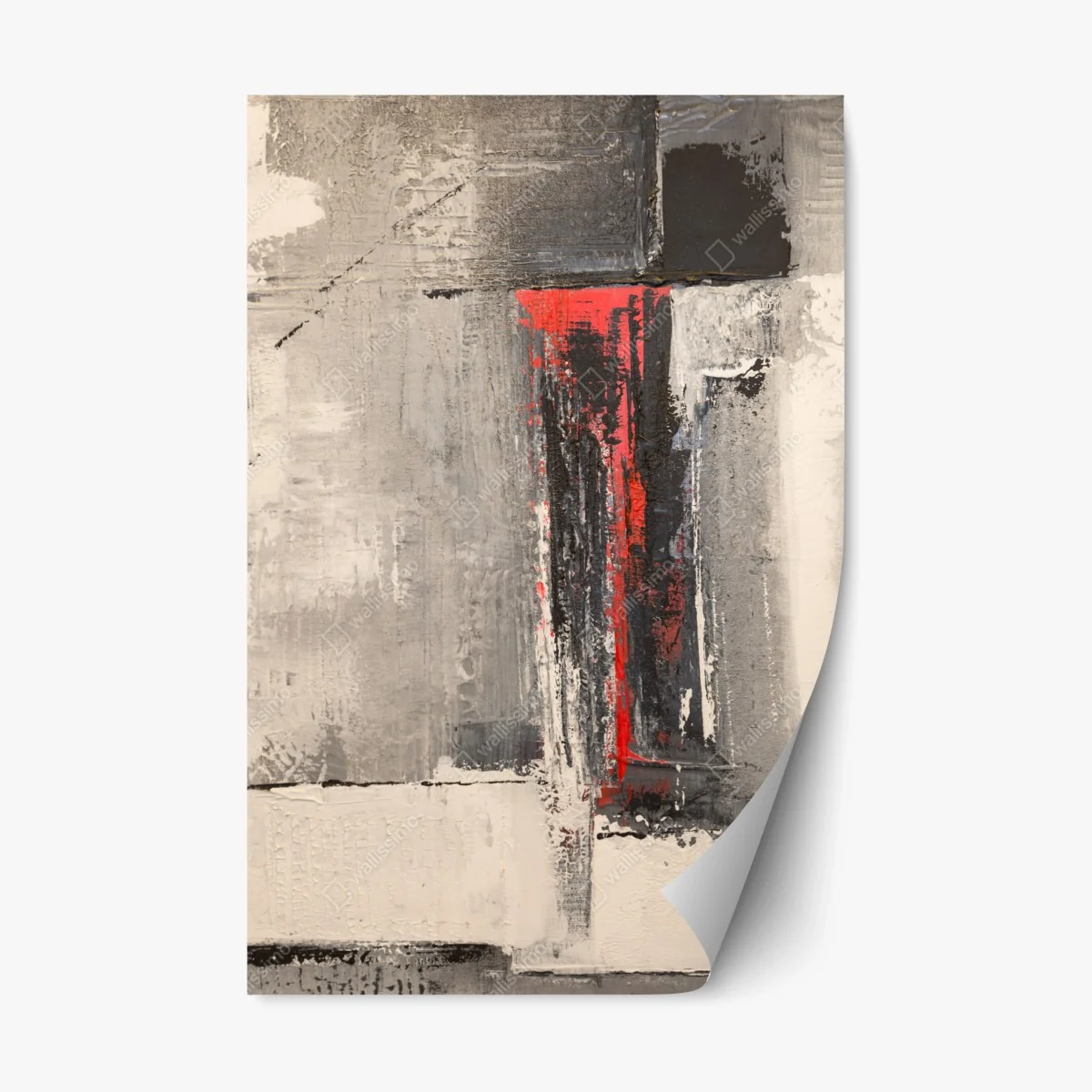 Repositionable sticker textured abstract composition with red accent • Wallissimo® Repositionable sticker textured abstract composition with red accent • Wallissimo®